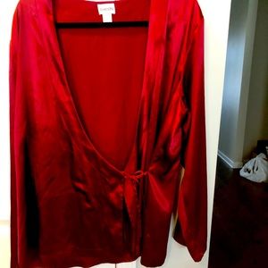 Chicos deep red silky blouse with ties